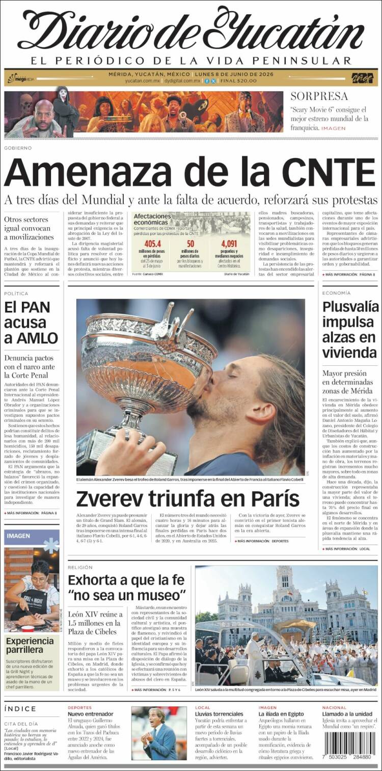 Portada de Diario de Yucatán (M&eacute;xico)