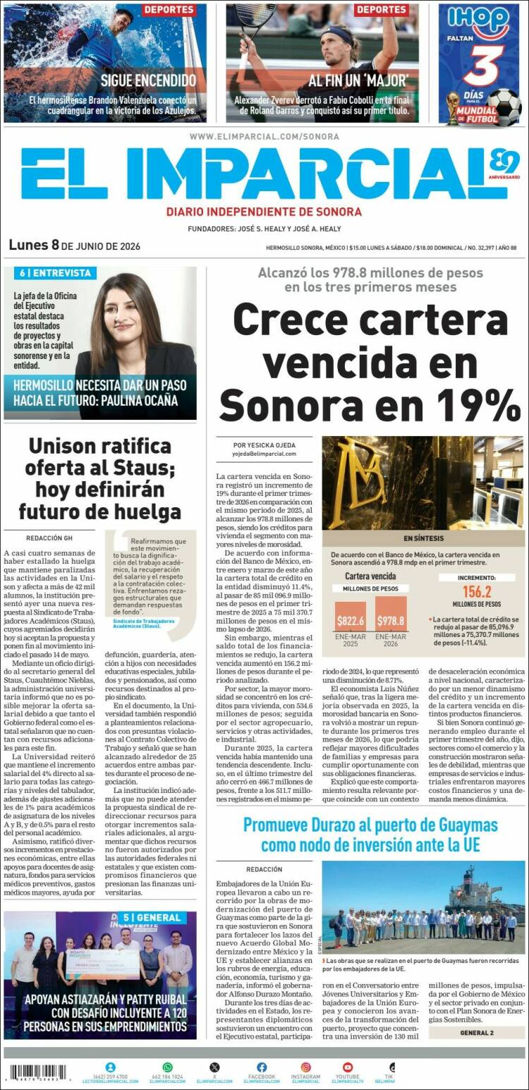 Portada de El Imparcial (M&eacute;xico)
