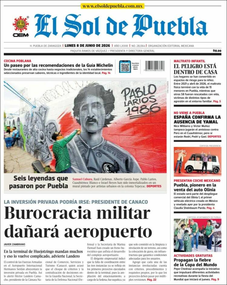 Portada de El Sol de Puebla (M&eacute;xico)