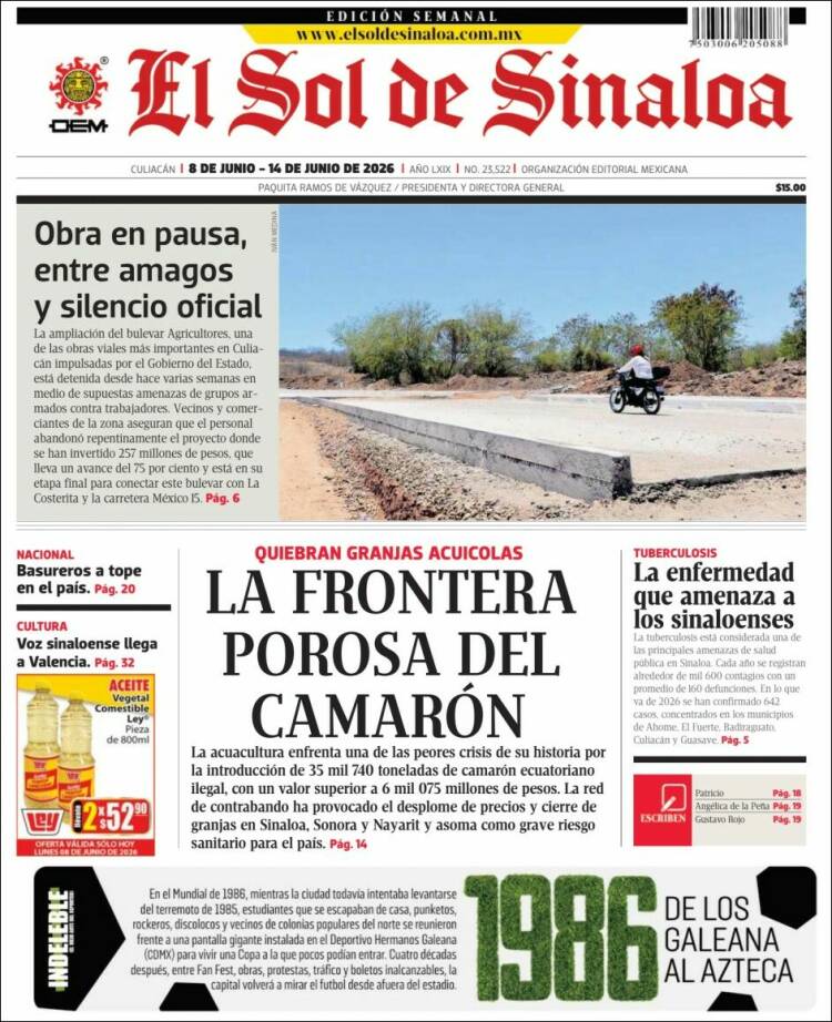 Portada de El Sol de Sinaloa (Mexique)