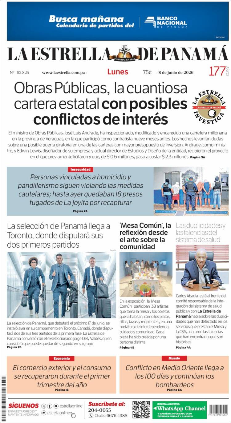Portada de La Estrella de Panamá (Panam&aacute;)
