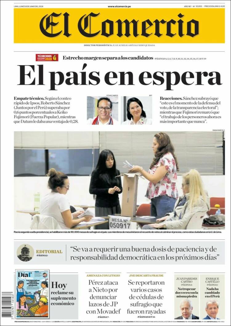 Portada de El Comercio (Per&uacute;)