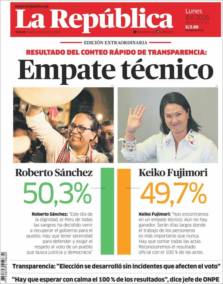 Portada de La Republica (Per&uacute;)