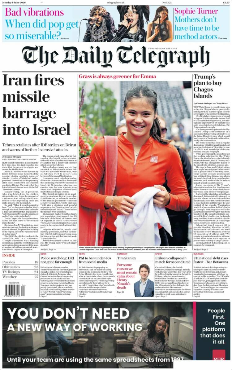 Portada de Daily Telegraph (Reino Unido)