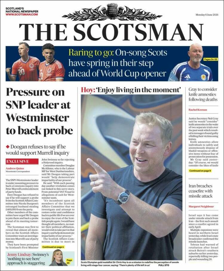 Portada de The Scotsman (Reino Unido)