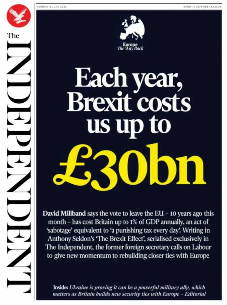Portada de The Independent (Reino Unido)