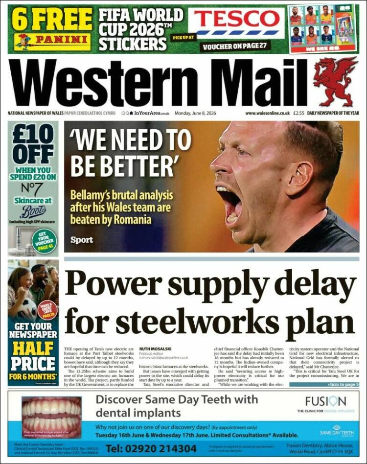 Portada de Western Mail (Reino Unido)