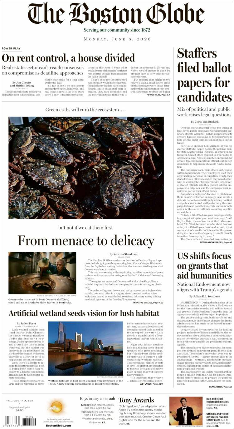 Portada de Boston Globe (USA)