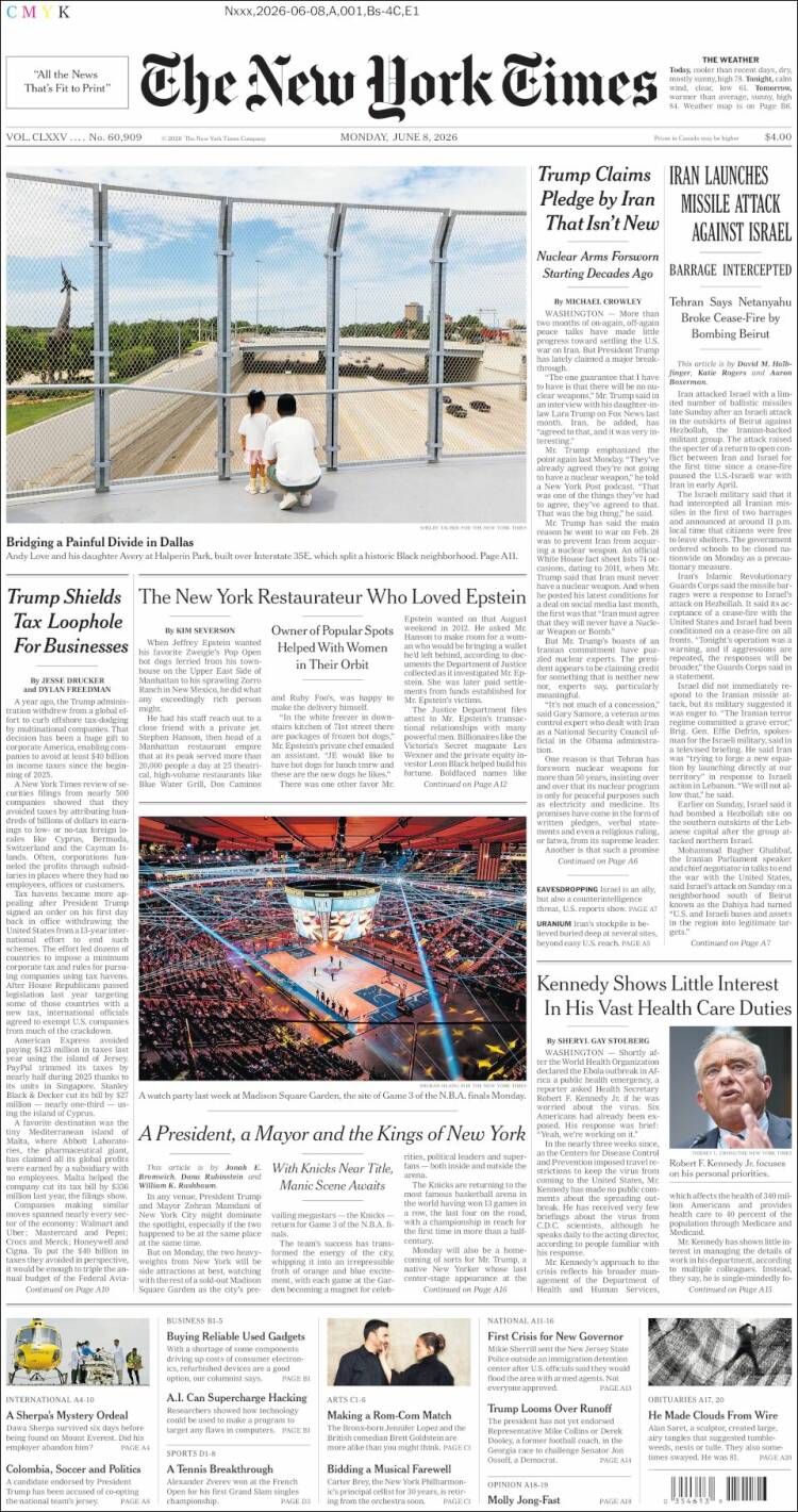 Portada de New York Times (USA)