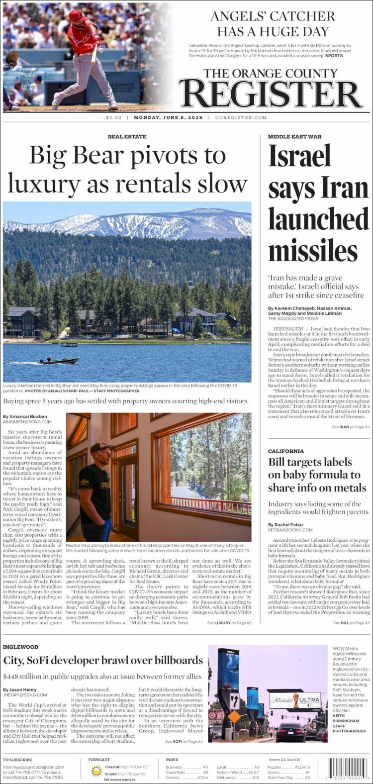 Portada de The Orange County Register (USA)