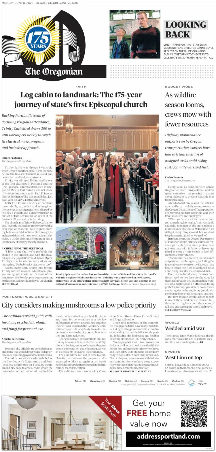 Portada de The Oregonian (USA)