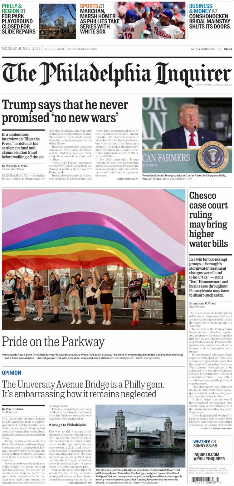 Portada de Philadelphia Inquirer (USA)