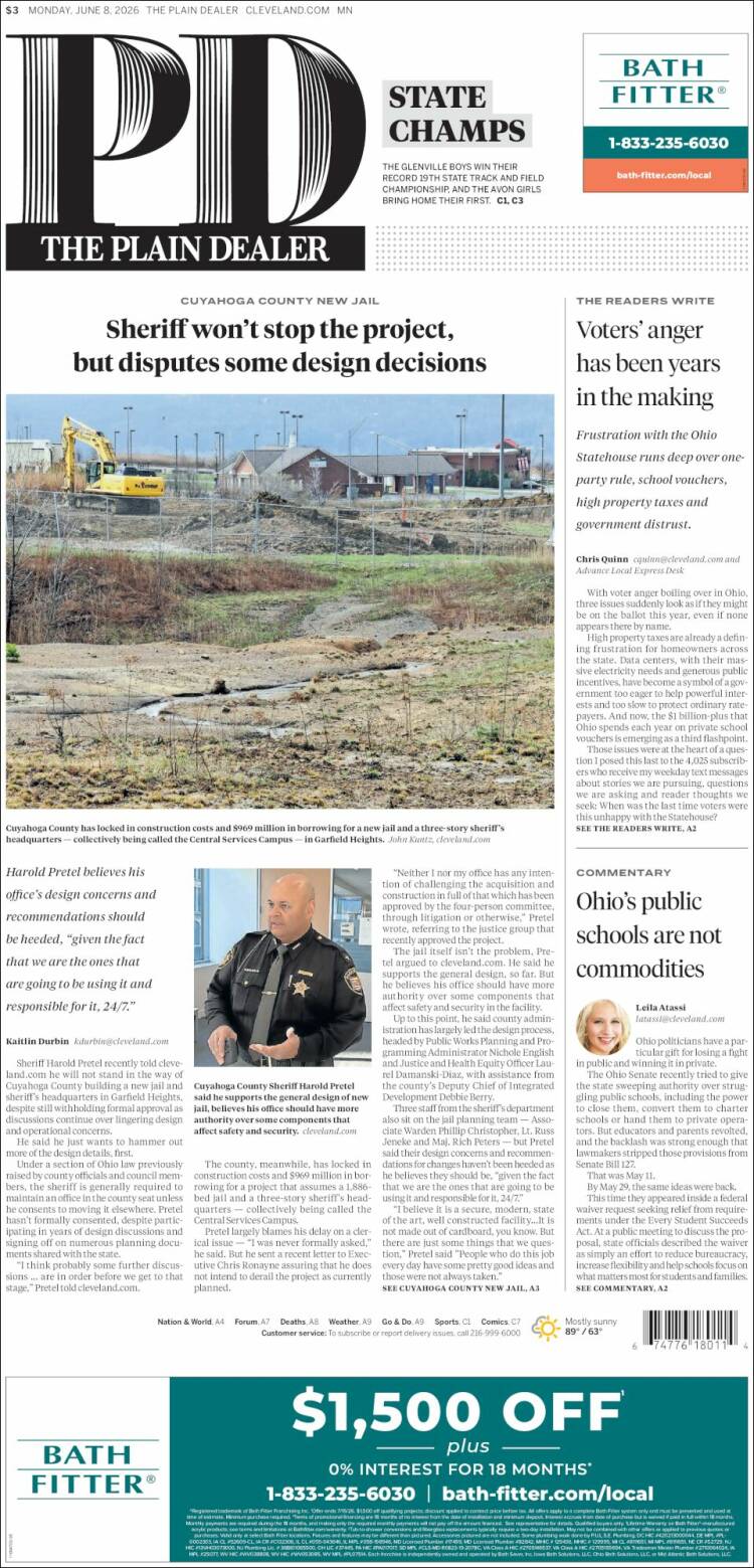 Portada de The Plain Dealer (USA)