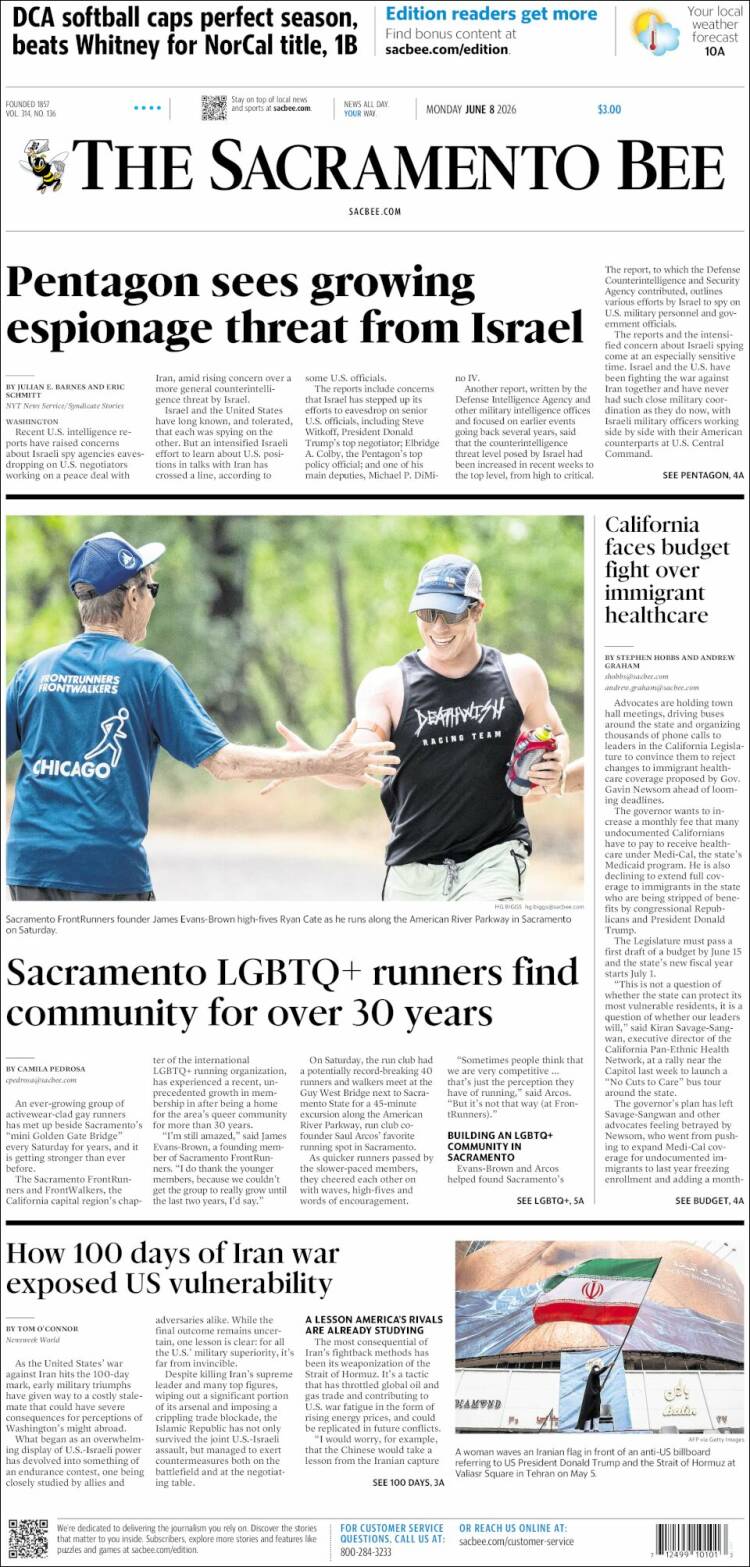 Portada de The Sacramento Bee (USA)