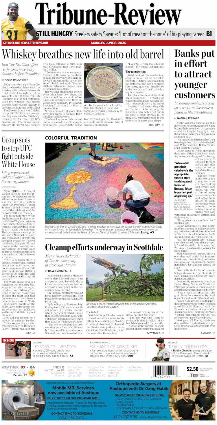 Portada de Tribune-Review (USA)