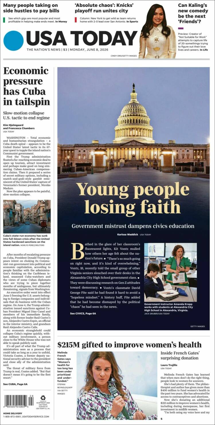Portada de USA Today (USA)