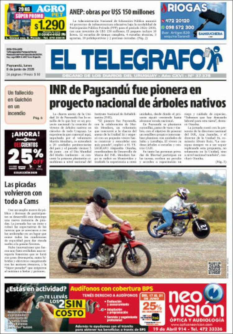 Portada de El Telégrafo (Uruguay)