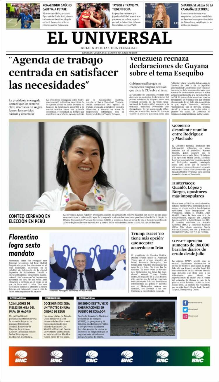 Portada de Universal (Venezuela)