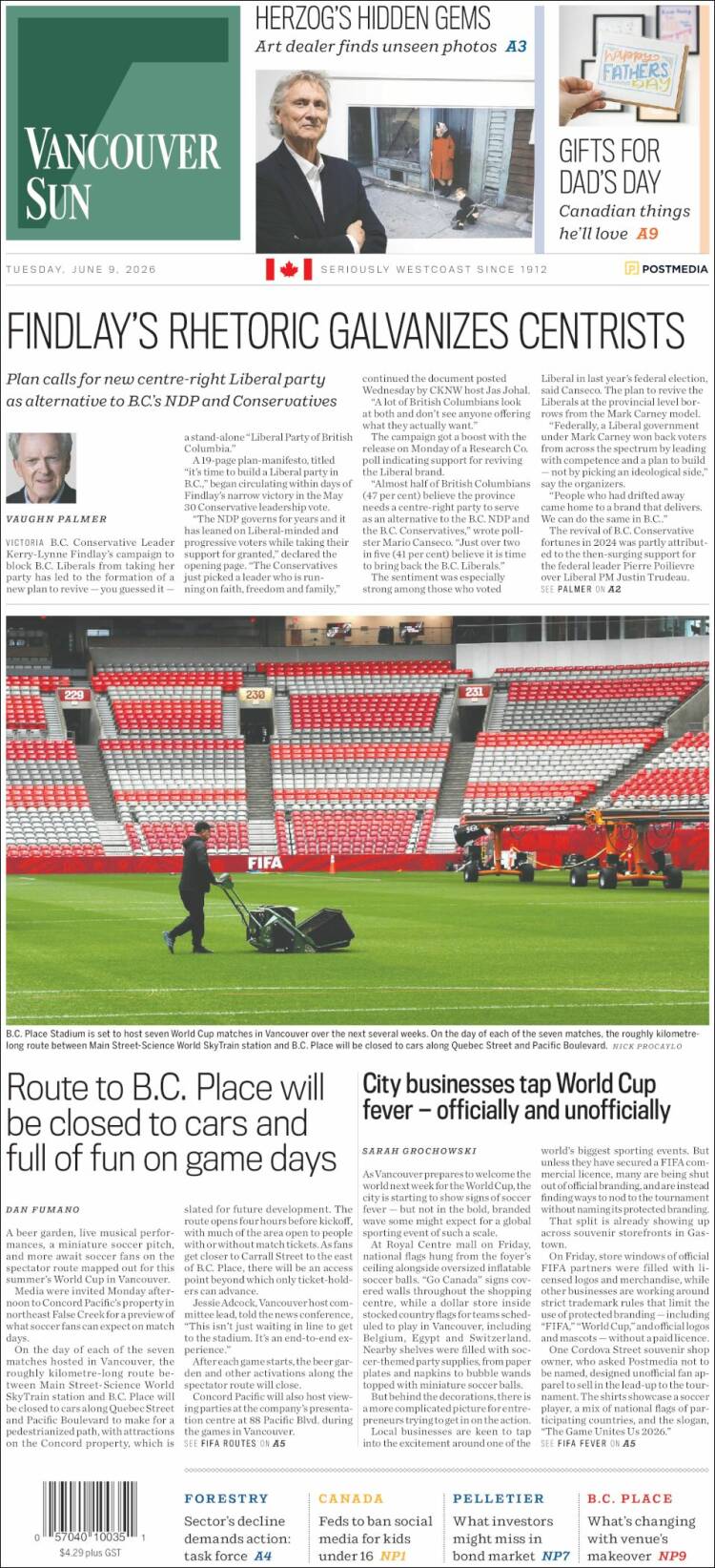 Portada de The Vancouver Sun (Canada)