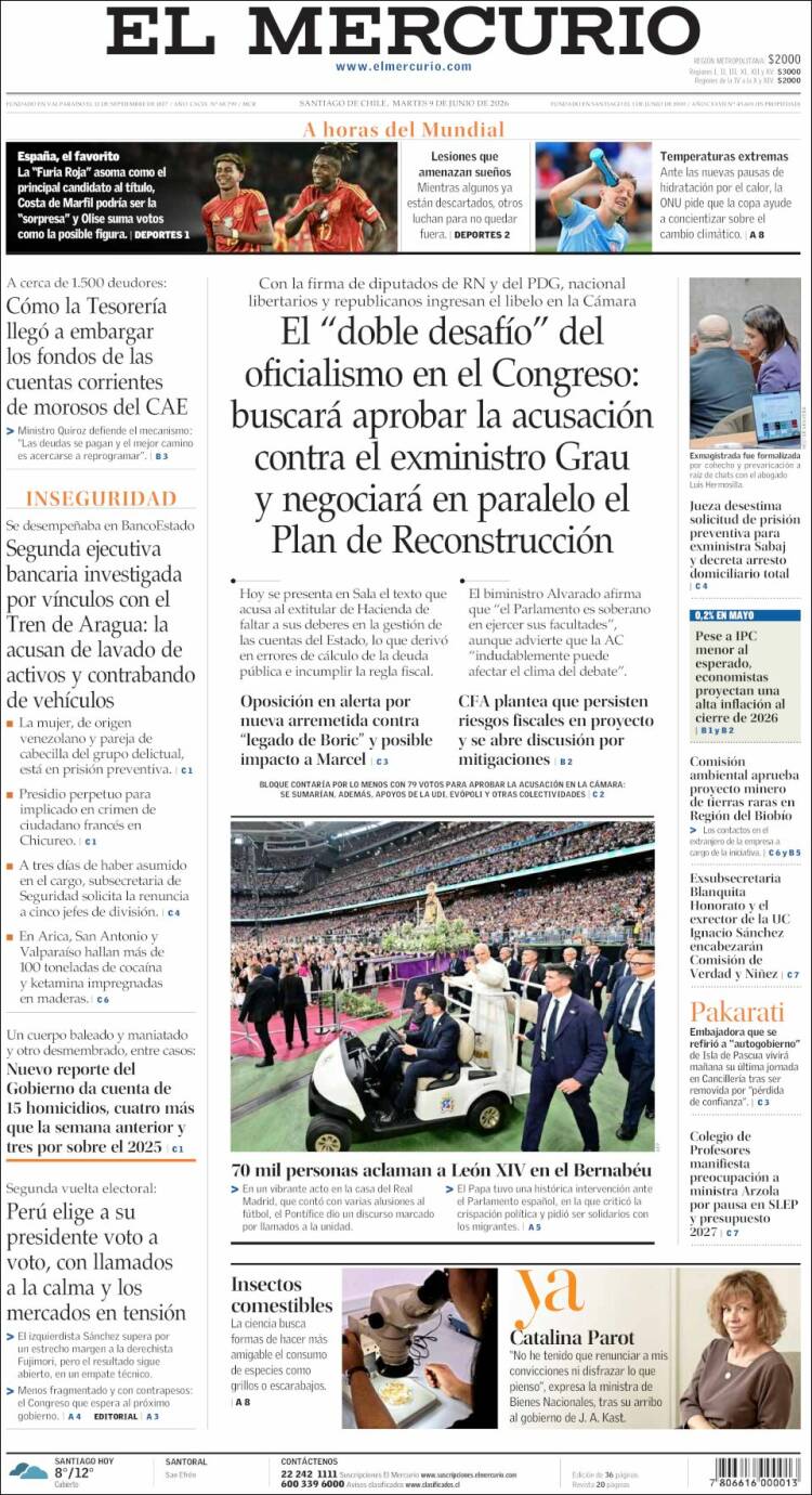 Portada de El Mercurio (Chili)