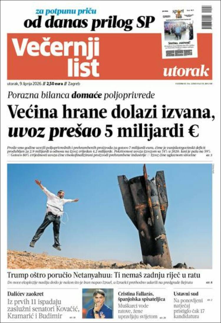 Portada de Večernji (Croatie)