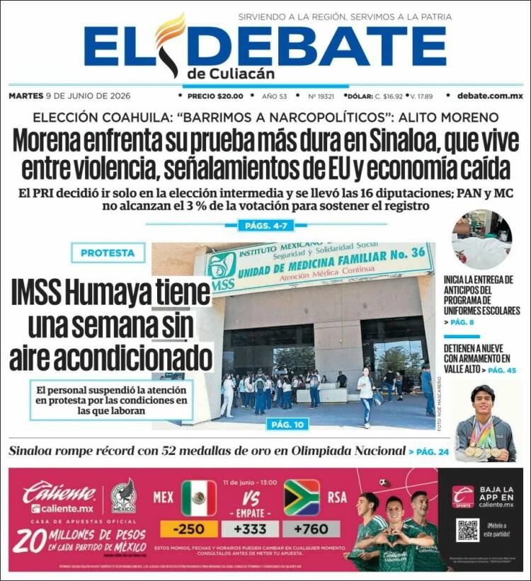 Portada de El Debate de Culiacán (Mexique)