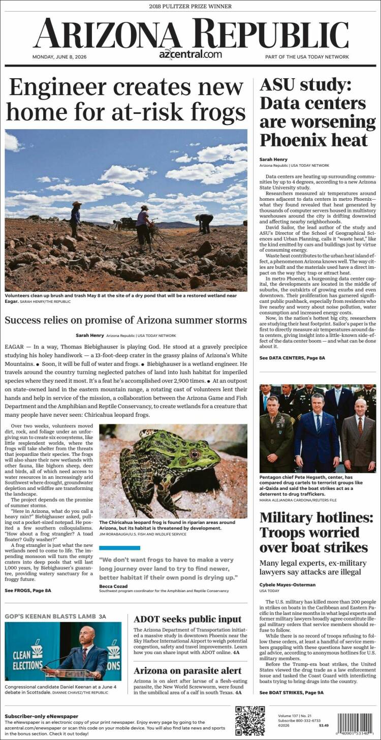 Portada de Arizona Republic News (&Eacute;tats-Unis)