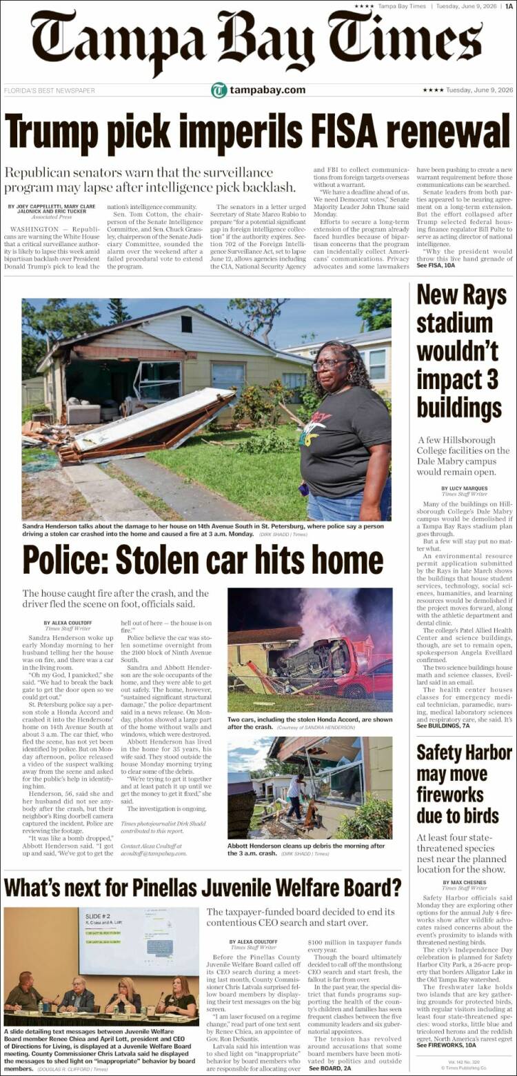 Portada de Tampa Bay Times (USA)