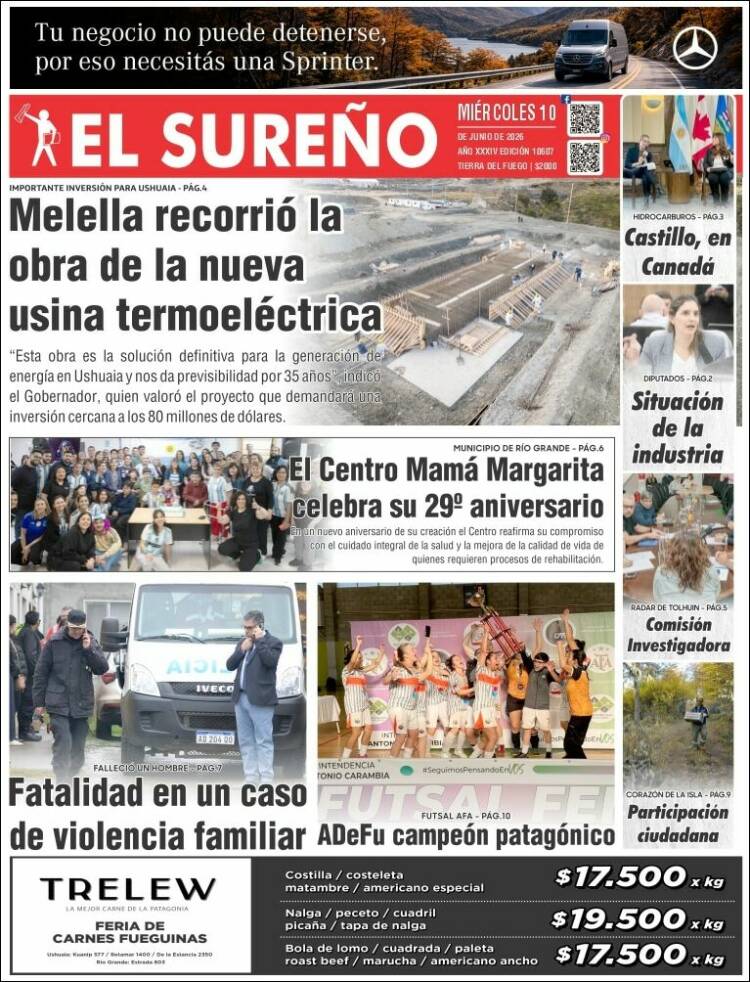 Portada de Diario El Sureño (Argentina)