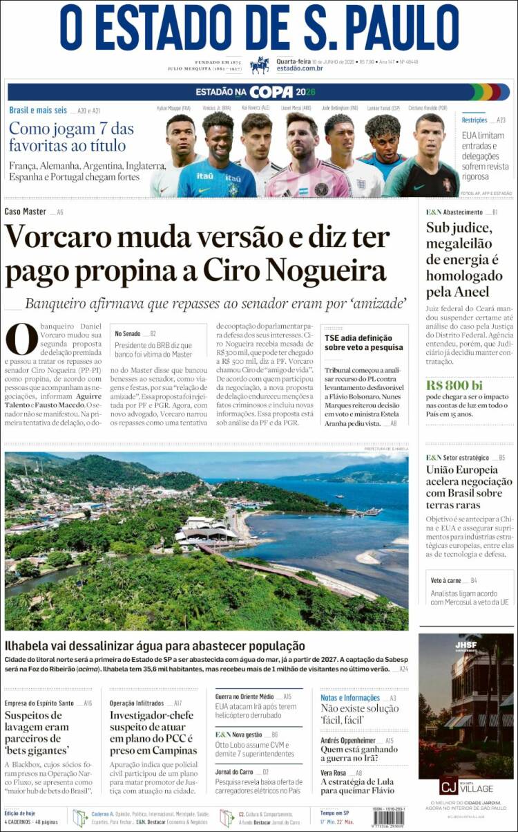 Portada de O Estado de São Paulo (Brasil)