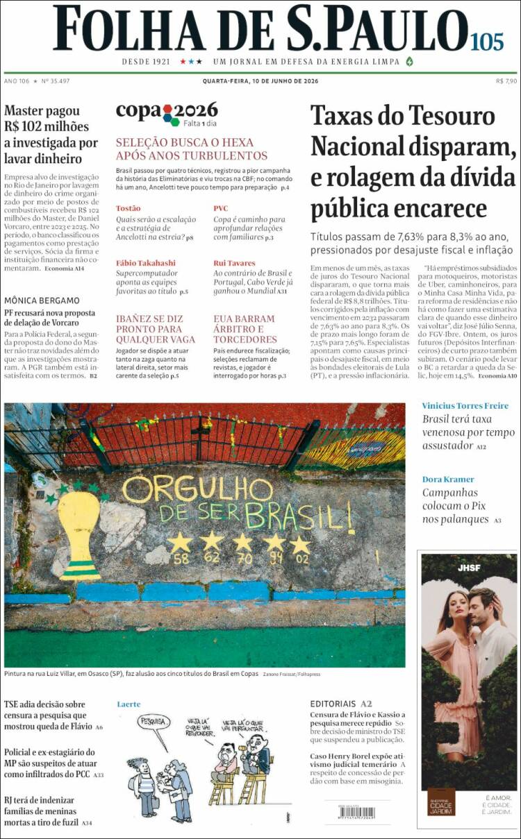 Portada de Folha de São Paulo (Brasil)