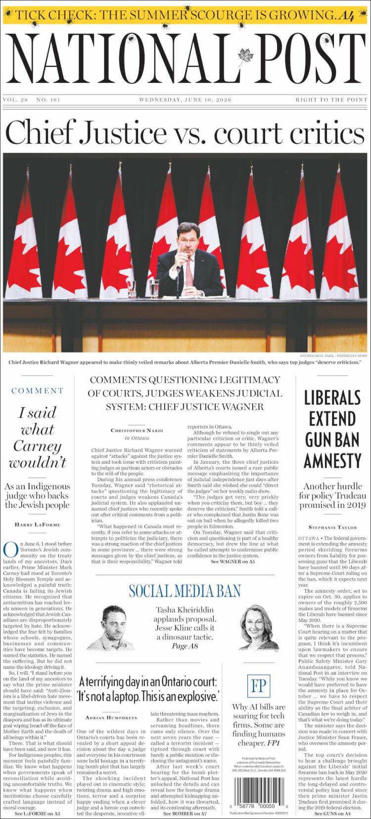 Portada de The National Post (Canad&aacute;)
