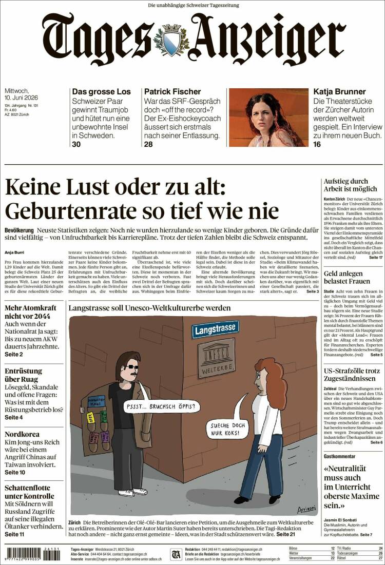 Portada de Tages-Anzeiger (Suiza)