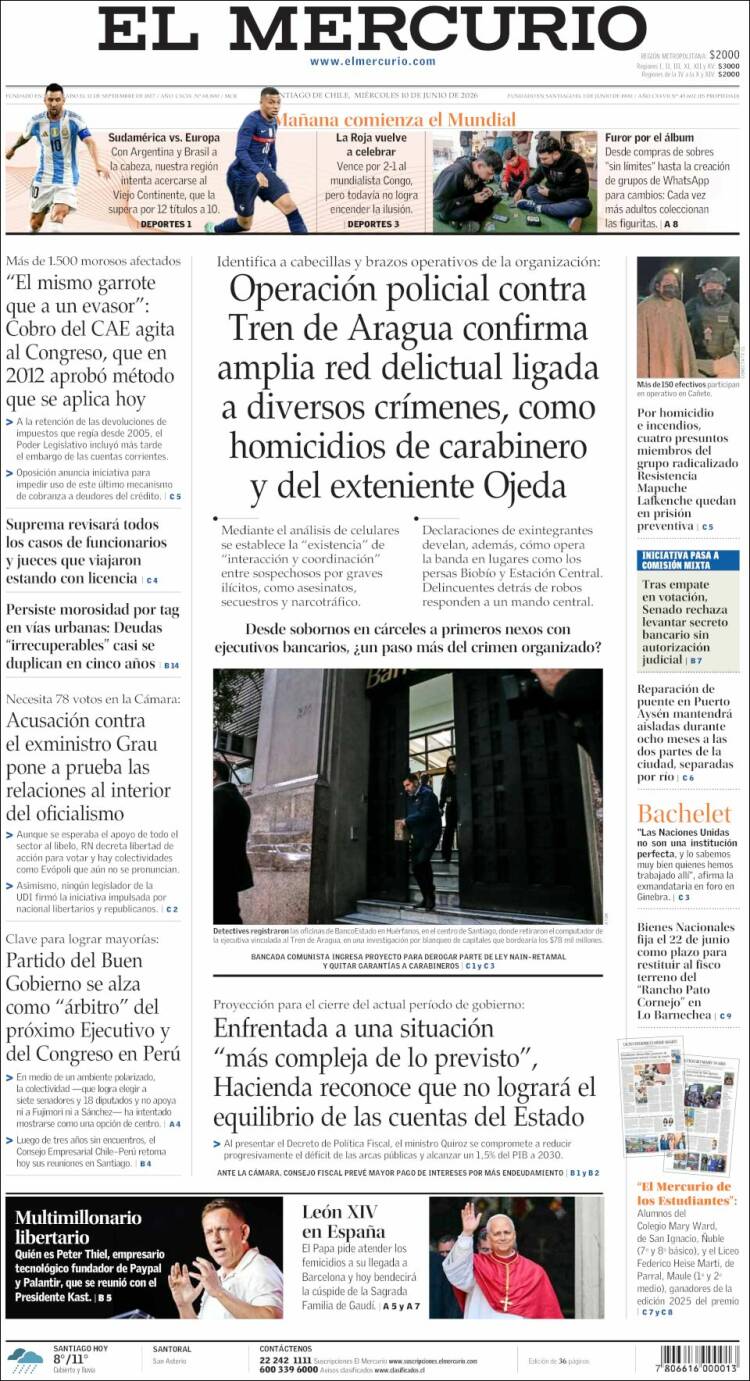 Portada de El Mercurio (Chile)