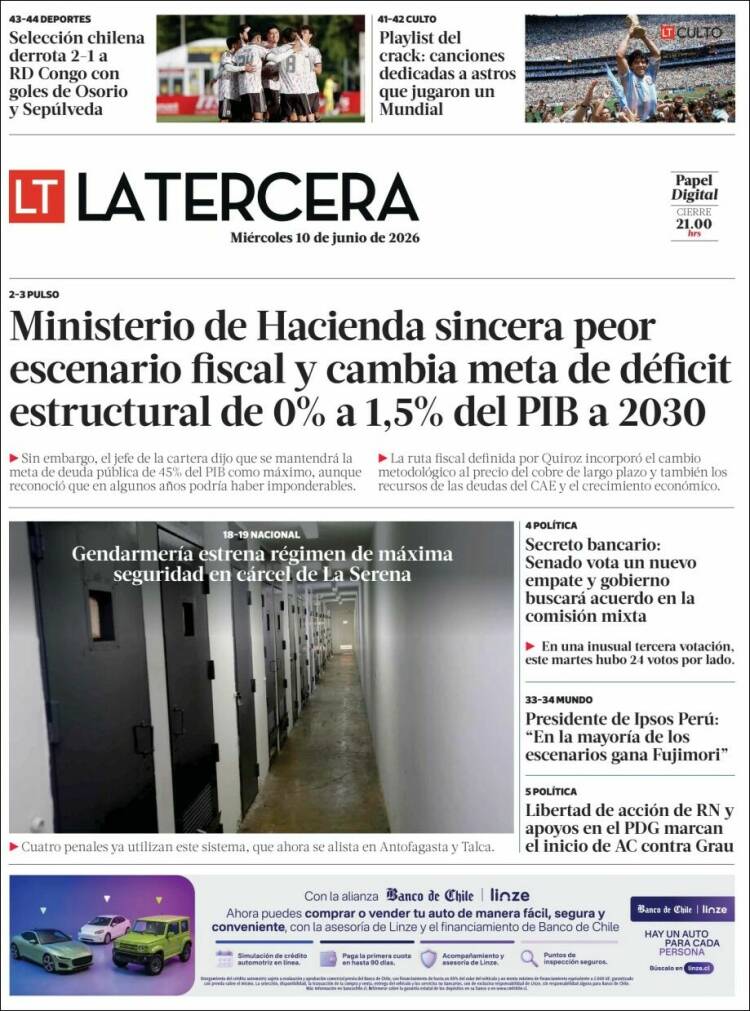 Portada de La Tercera (Chile)
