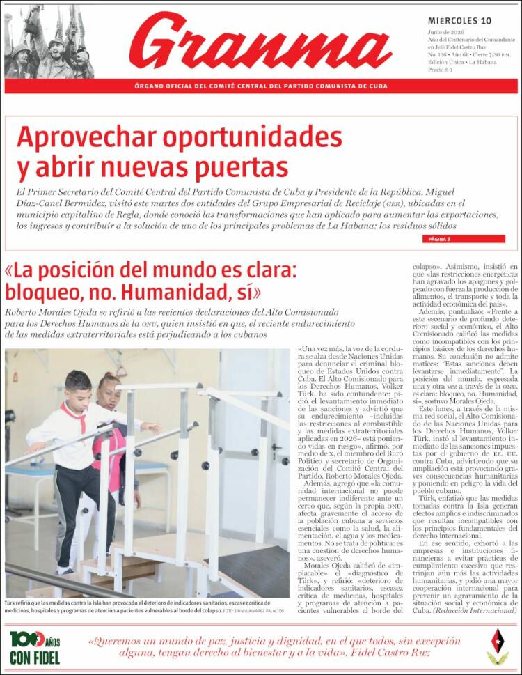 Portada de Granma (Cuba)