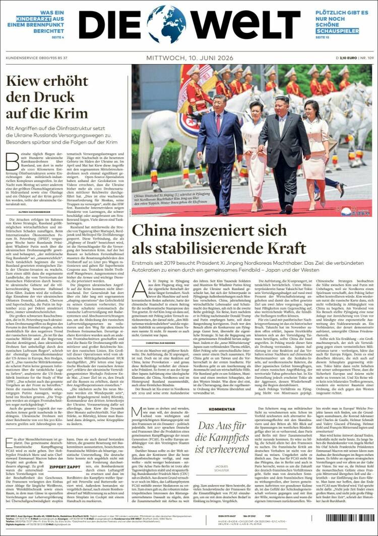 Portada de Die Welt (Alemania)