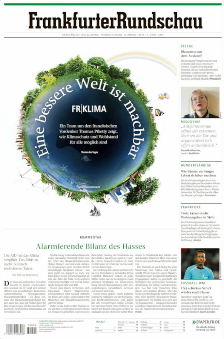 Portada de Frankfurter Rundschau (Alemania)