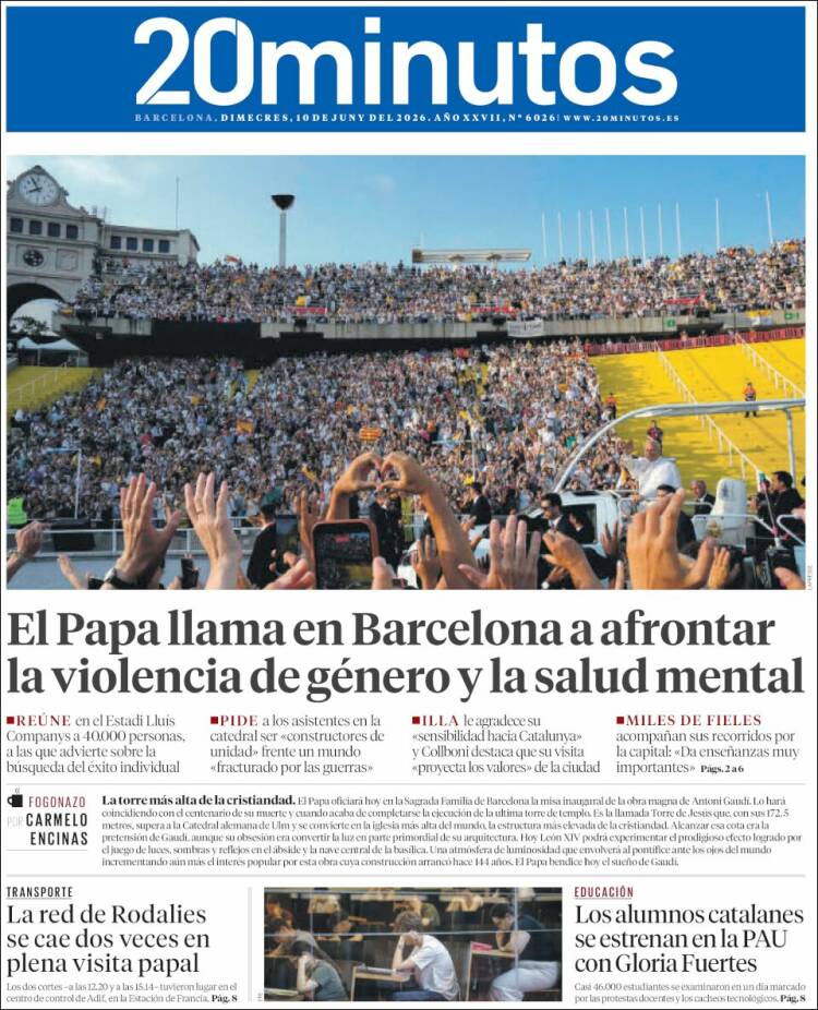 Portada de 20 Minutos - Barcelona (Espa&ntilde;a)