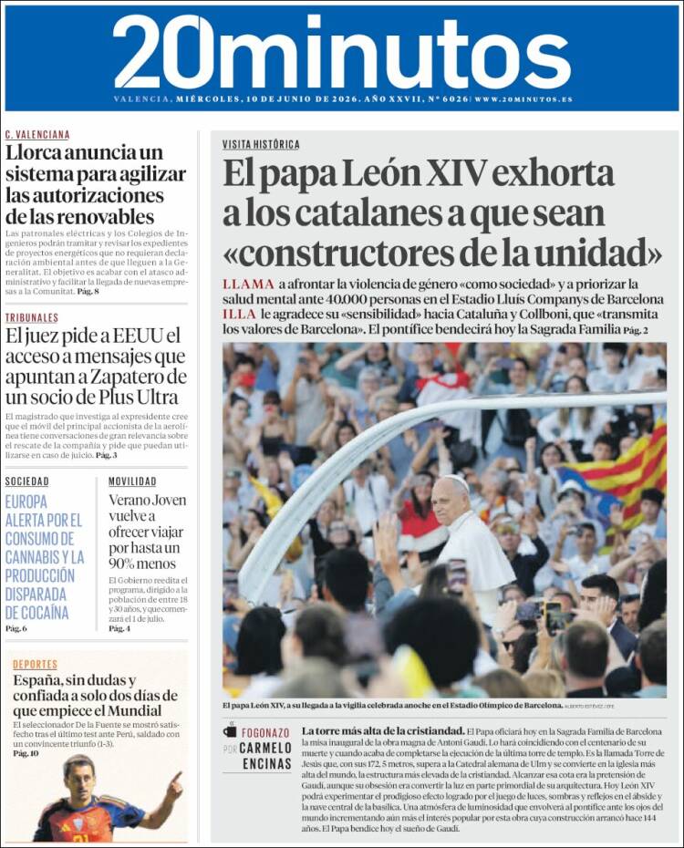 Portada de 20 Minutos - Valencia (Espa&ntilde;a)