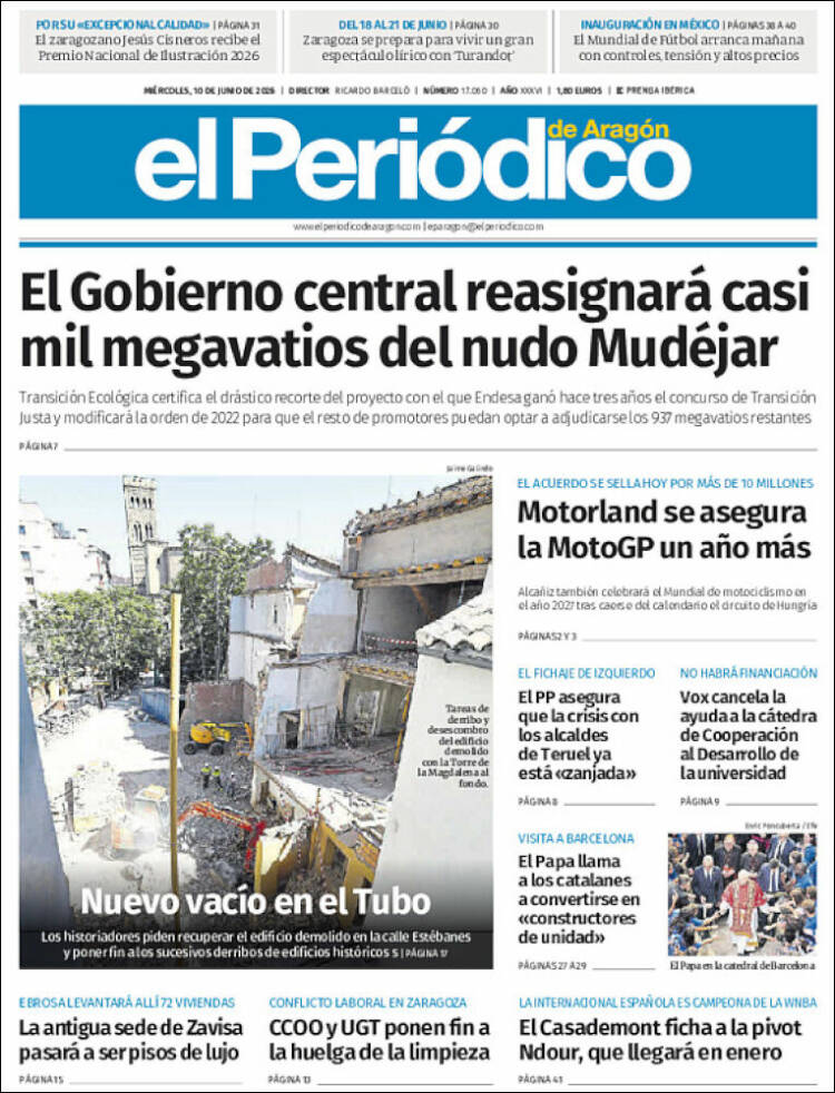 Portada de El Periódico de Aragón (Espa&ntilde;a)