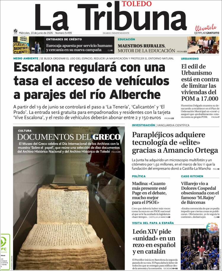 Portada de La Tribuna de Toledo (Espa&ntilde;a)