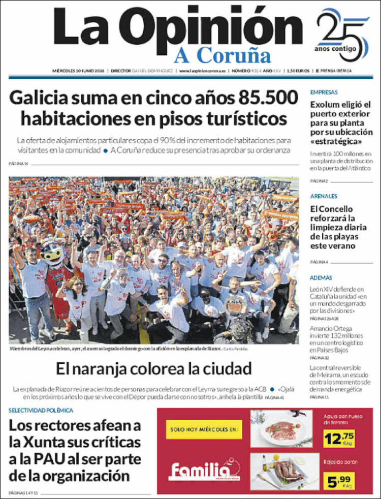 Portada de La Opinión de A Coruña (Espa&ntilde;a)