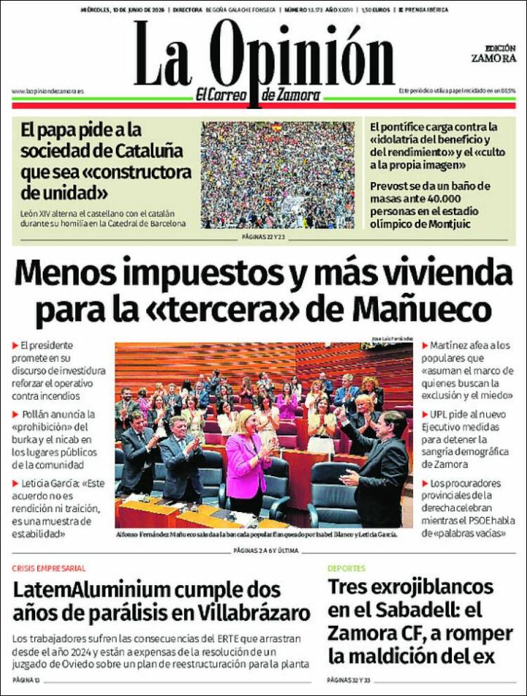Portada de La Opinión - El Correo de Zamora (Espa&ntilde;a)