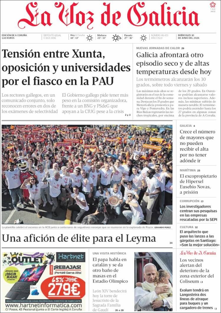 Portada de La Voz de Galicia (Espa&ntilde;a)