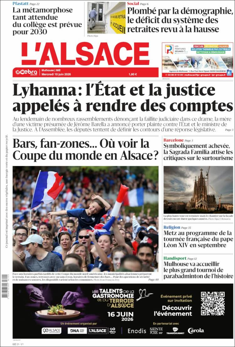 Portada de Journal L'Alsace (Francia)