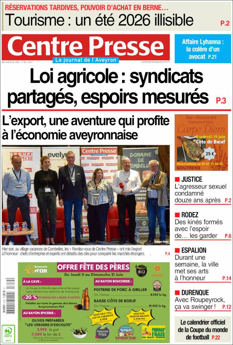 Portada de Centre Presse (Francia)