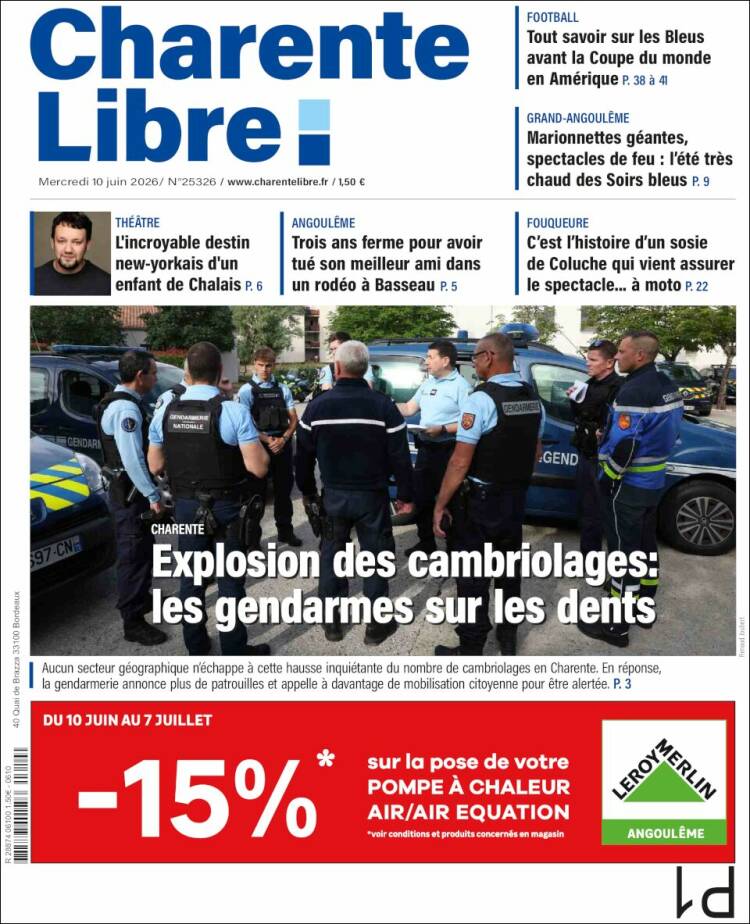 Portada de Charente Libre (Francia)