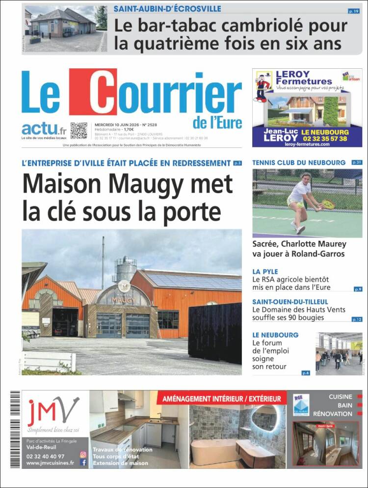 Portada de Le Courrier de l'Ouest (Francia)