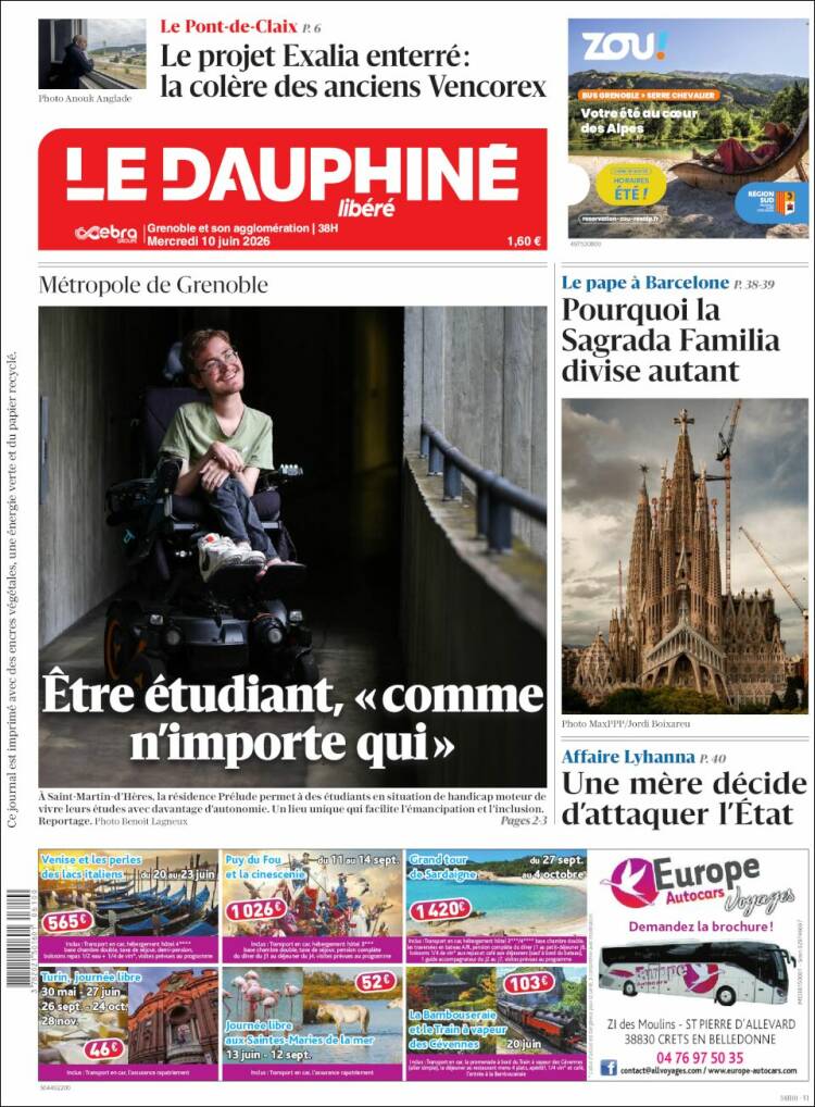Portada de Le Dauphiné Libéré (Francia)